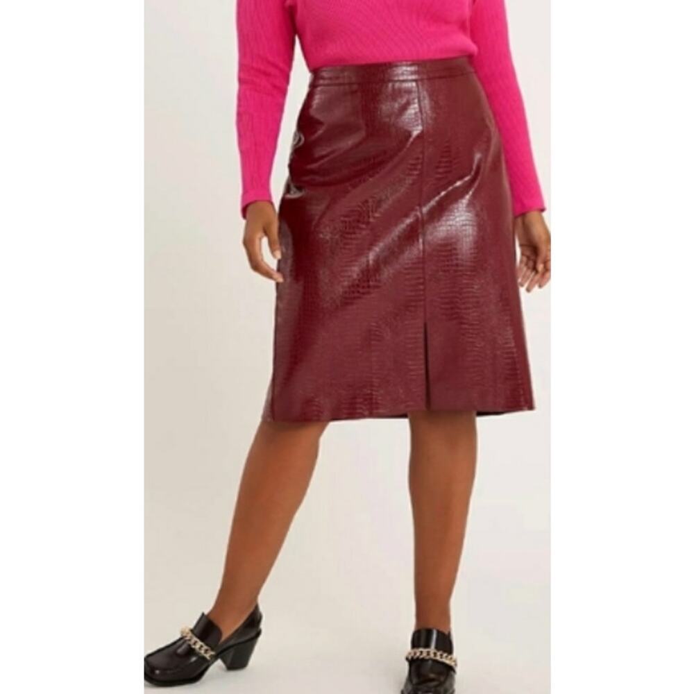 Anthropologie Sunday in Brooklyn Maxine FauxLeather Red/Wine Pencil Skirt Size M